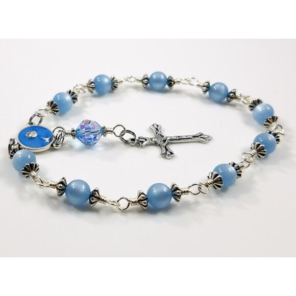 Holy Communion Chalice Blue Rosary, One Decade Rosary, Unbreakable Wire Wrapped - Picture 5 of 10